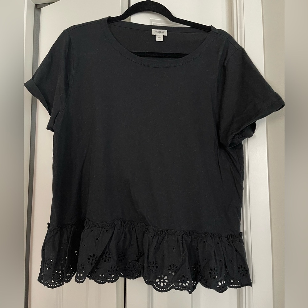 J Crew back tee shirt with eyelet lace bottom